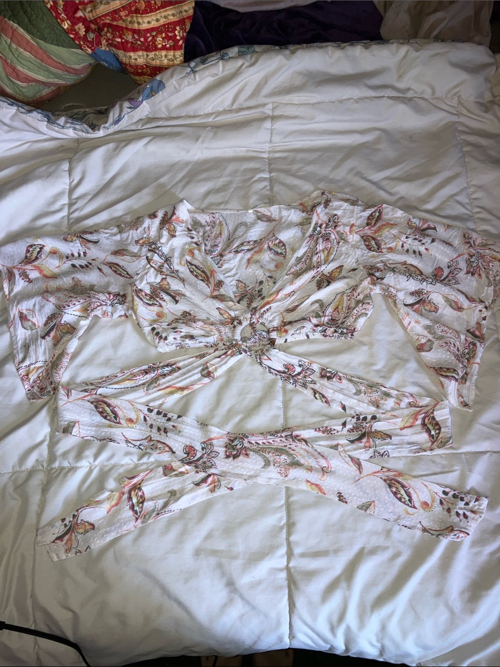 Paisley Tie-Front White Crop Top